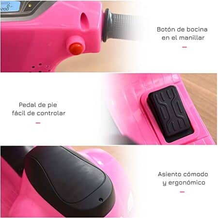 Moto Vespa Homcom 6V para niñas y niños pequeños detalles 1